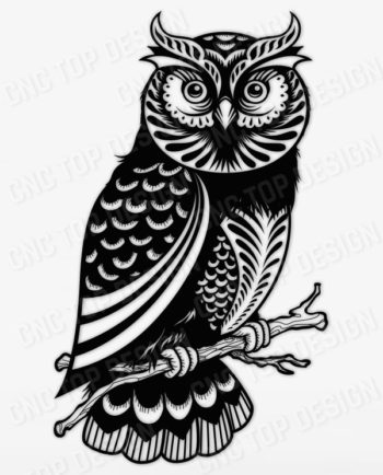 Cat owl on a tree branch cutting design for CNC machines
