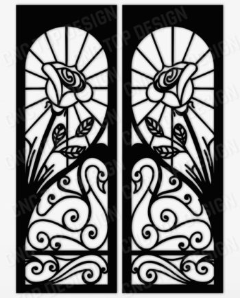 Swan and flowers door DXF File for CNC Machines