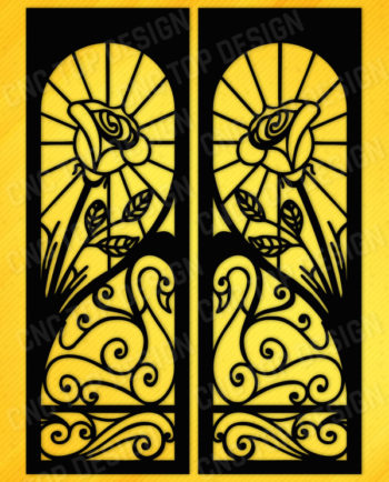 Swan and flowers door DXF File for CNC Machines