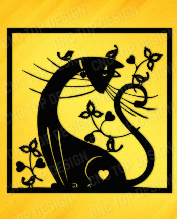 Cat birds flowers scene Design files of CNC PLASMA LASER & ROUTER Cut - EPS AI SVG DXF CDR