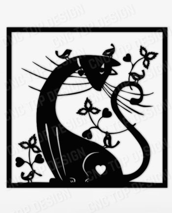 Cat birds flowers scene Design files of CNC PLASMA LASER & ROUTER Cut - EPS AI SVG DXF CDR