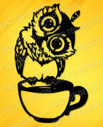 Owl on the coffee cup design files - EPS AI SVG DXF CDR