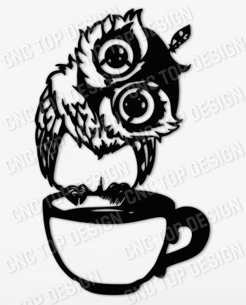Owl on the coffee cup design files - EPS AI SVG DXF CDR