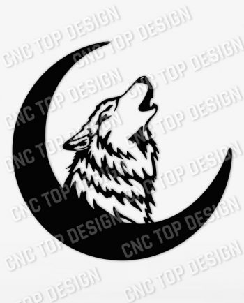 Wolf Crescent Moon Art Vector Design file - DXF SVG EPS AI CDR