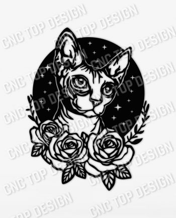 Cat with flowers and stars Design file - DXF SVG EPS AI CDR