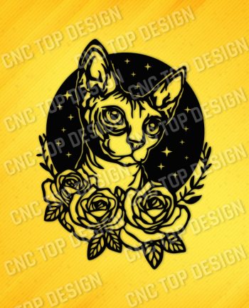 Cat with flowers and stars Design file - DXF SVG EPS AI CDR