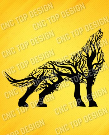 Wolf with tree Vector Design file - DXF SVG EPS AI CDR