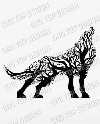 Wolf with tree Vector Design file - DXF SVG EPS AI CDR