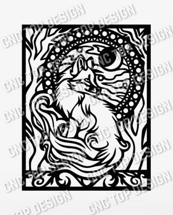 Fox and trees with farewell moon within the nature art Vector Design files - DXF SVG EPS AI CDR