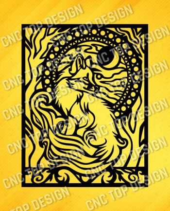 Fox and trees with farewell moon within the nature art Vector Design files - DXF SVG EPS AI CDR