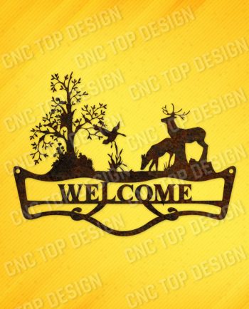 Welcome sign deer forest design files - DXF SVG EPS AI CDR